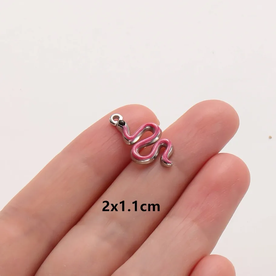 6 Stück Großhandel Rosa/Pinkfarbene Emaille-Tieranhänger Flamingo Schmetterling Seestern Edelstahl-Charms für Schmuckherstellung Halskette – Detail 19