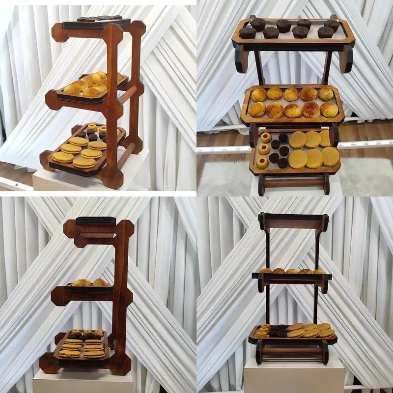 Triple Tier Wooden Cake Stand Dessert Display Rack for Party Wedding Decor Cupcake Holder with Serving Tray Rustic Home