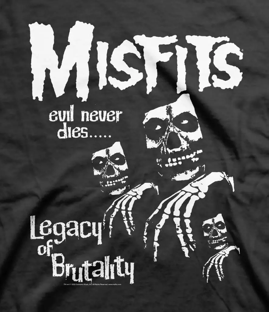 Misfits Evil Never Dies Legacy of Brutality Mens Short Sleeve T Shirt Horror Punk Rock Graphic Tees