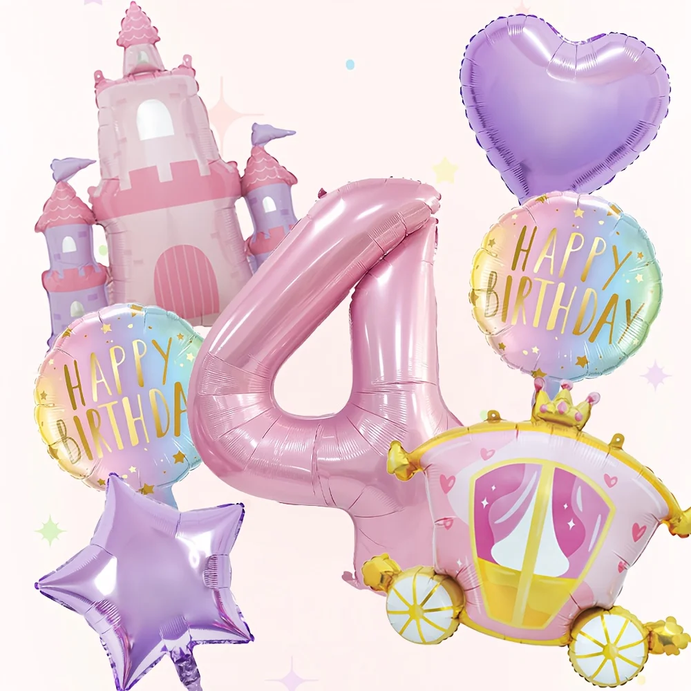 7-teiliges Prinzessinnen-Themen-Set mit Schloss und Kutsche, Aluminiumfolienballons für Geburtstagspartys und Babypartys, Luftballons und Dekorationszubehör – Detail 6