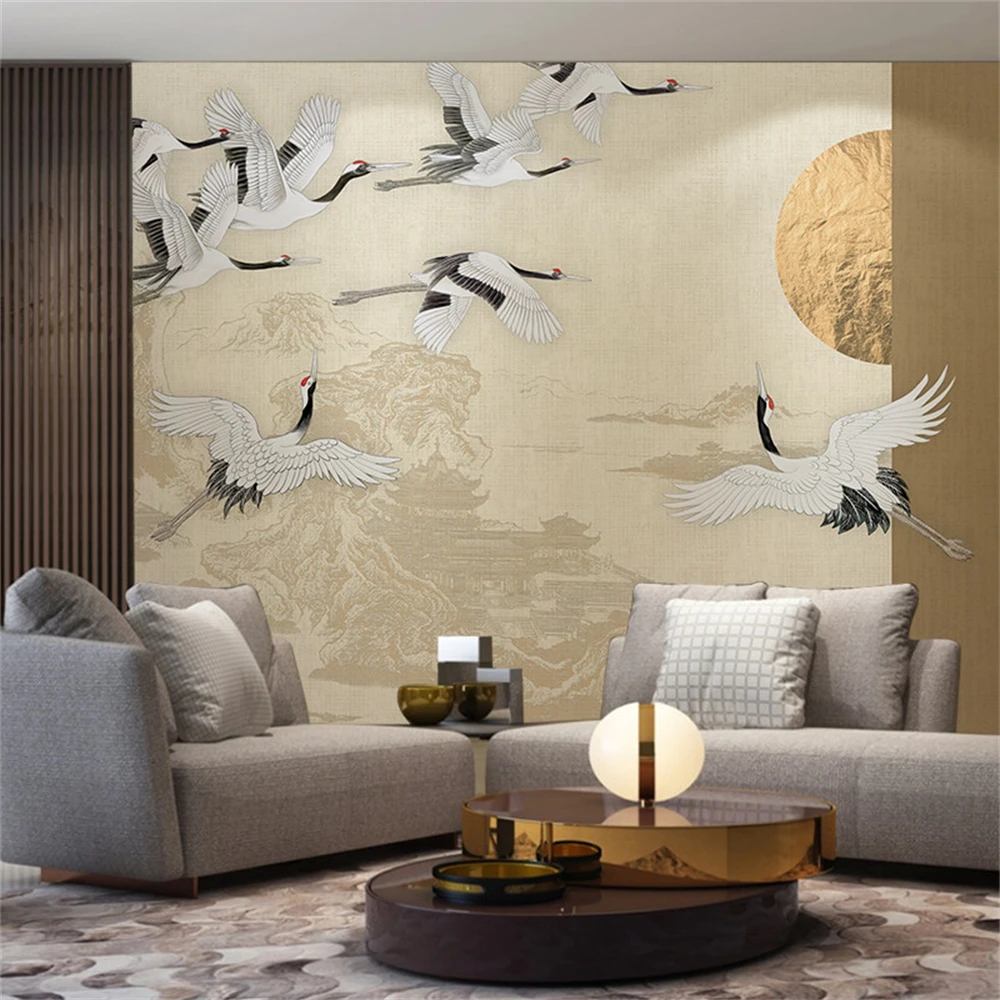 Custom Wave crane artistic conception wall paper living room TV background mural theme restaurant bedroom study wallpaper elegan
