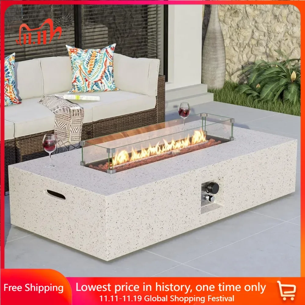 56-inch Outdoor Propane Fire Pit Table，50,000 BTU Wind Guard, Tank Outside, Free Lava Rocks，Raincover，Fire Pit Table