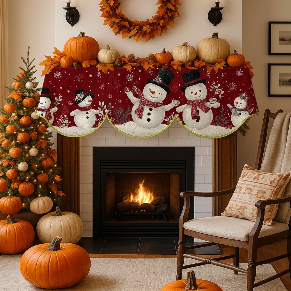 VIKAMA Christmas Fireplace Mantel Scarf Snowman Pattern Mantel Topper Xmas Holiday Fireplace Shelf Cover Home Party Decor