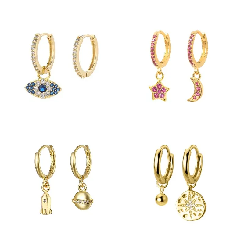 Wholesale Special Gift Leap Infinity Saturn Trip Pendant Drop Earring Piercing Pendiente Clips Zircon Pendientes Jewelry Brincos