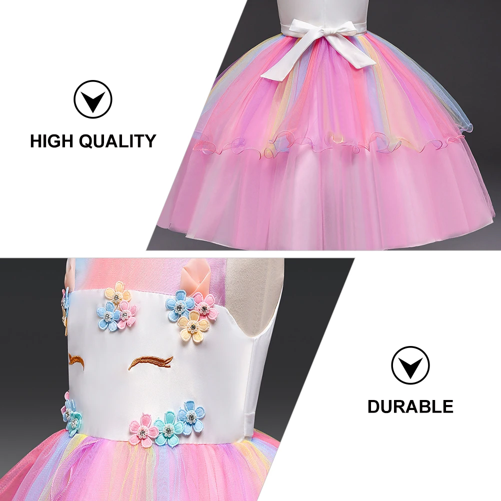 

1 set Girls Prom Dress Sleeveless Party Costume Premium Cotton Mesh Kids Costume Dress With Hairband For Birthday Wedding