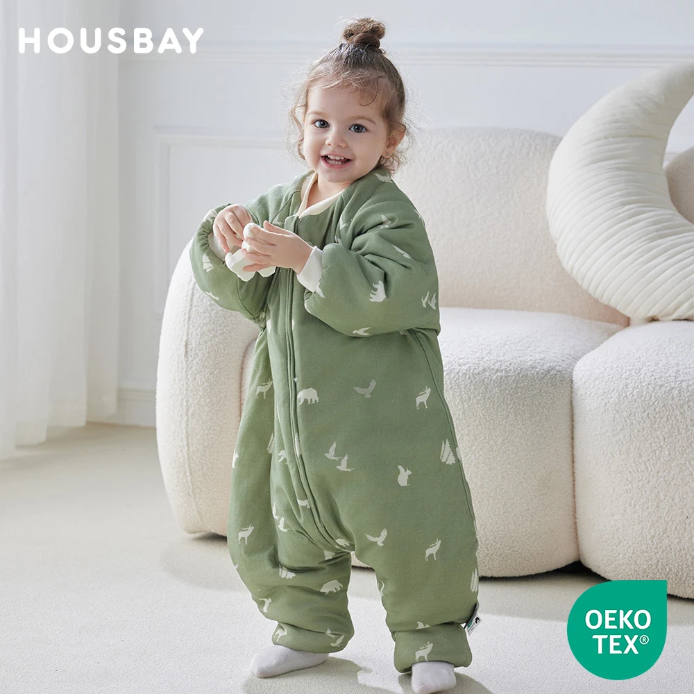 

Детский спальный мешок для детей от 6 месяцев до 4 лет с разделенными ногами и принтом зеленого цвета для девочек и мальчиков, детские пижамы, домашняя одежда, 3-сторонняя молния