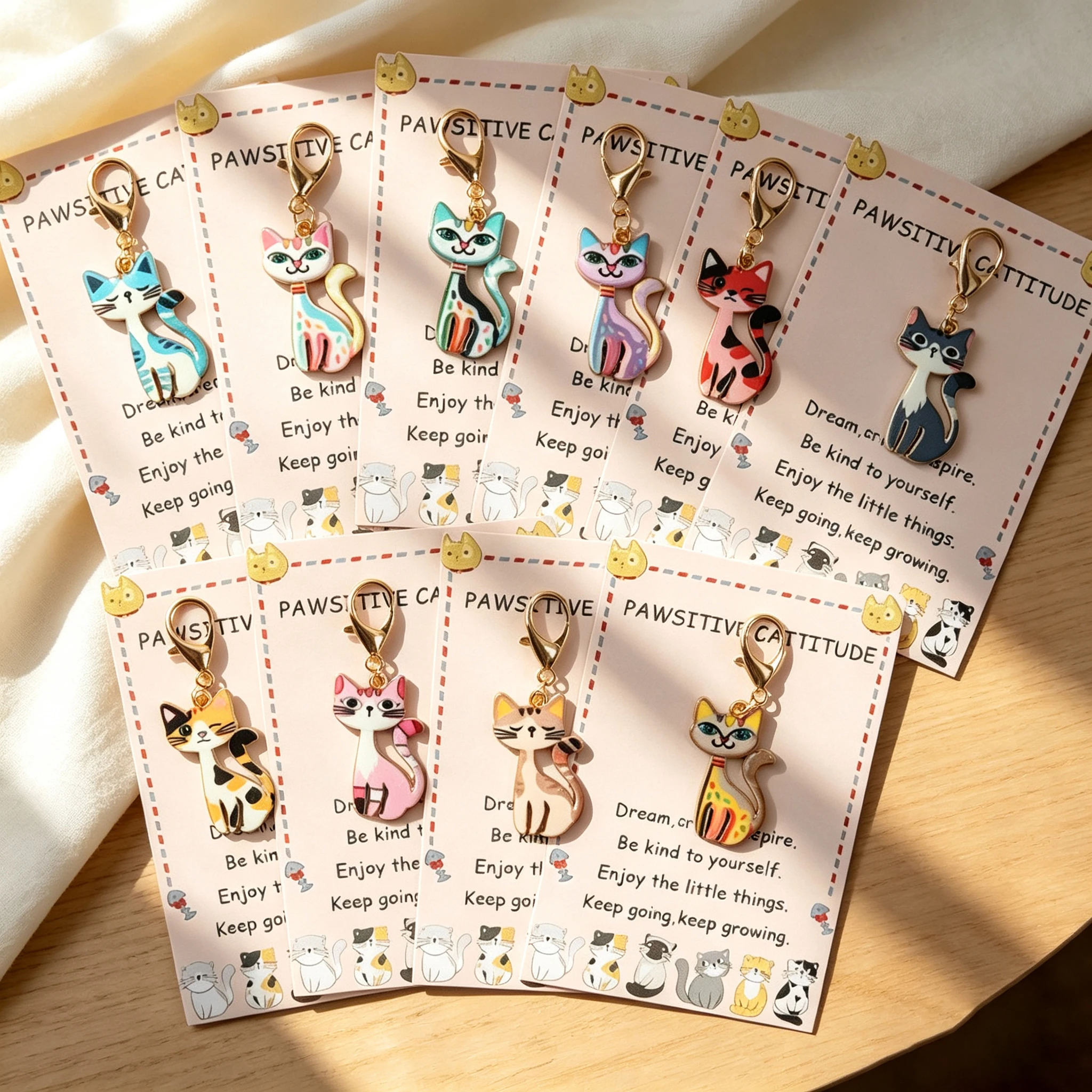 10 Cute Cat-Themed Keychains, Gifts for Cat Lovers, Unisex Keychain Pendant Gifts, Creative and Novel Cat Gifts, Suitable for Giving to Friends Who Like Cats, Family Members, or as Small Gifts for Pet Parties.