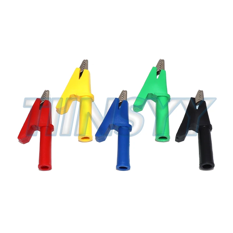 5PCS Pure Copper Insulated Test Alligator Clip 10MM Opening With 4MM Jack Safety Crocodile Clamps For Banana Plug Or Welding