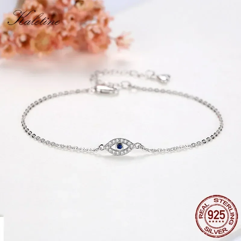 KALETINE Lucky Evil Eye สร้อยข้อมือ 925 เงินสเตอร์ลิงสร้อยข้อมือผู้หญิงหินสีฟ้า CZ ตุรกีปรับผู้ชายเครื่องประดับ KLTB099