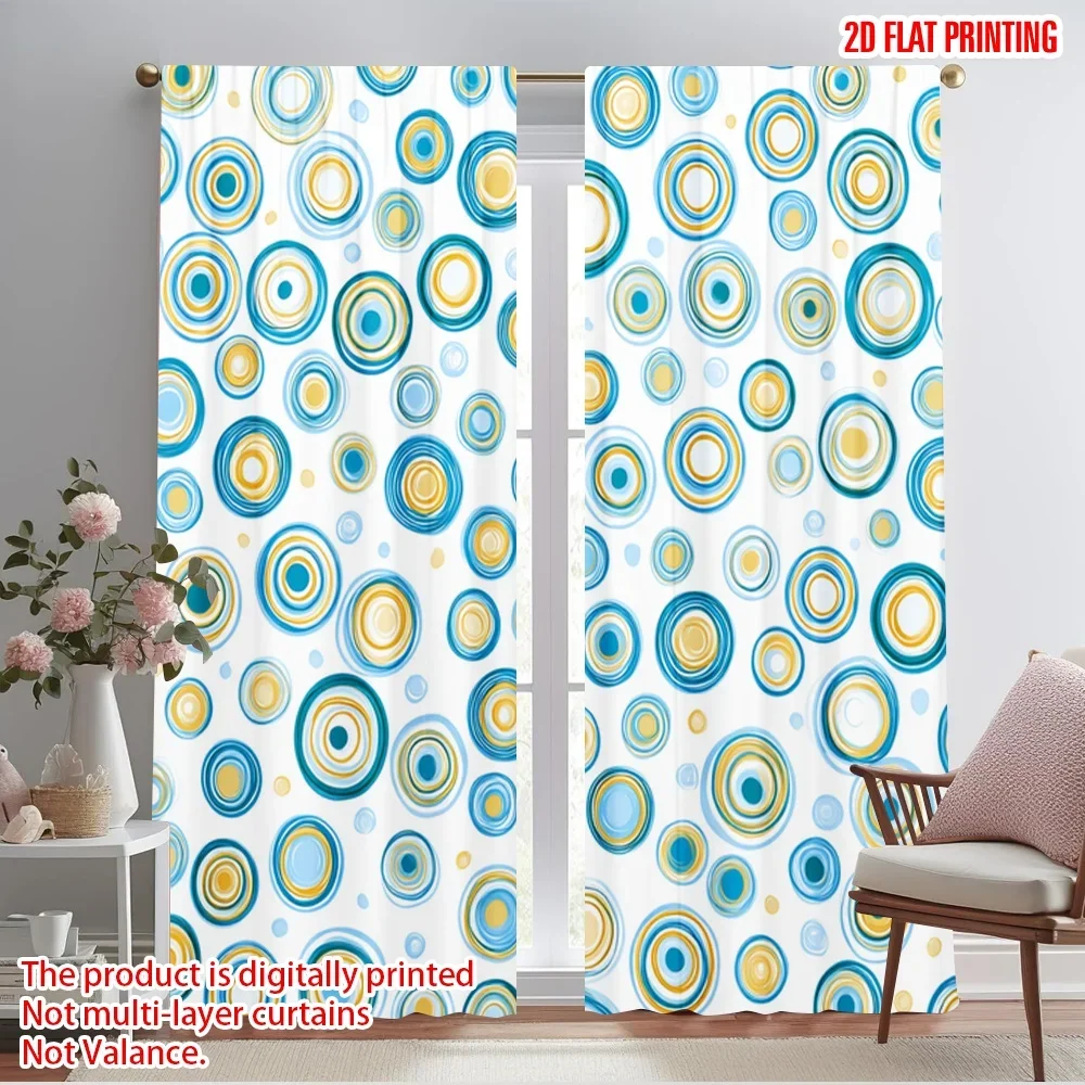 2pcs,2D plane printing Popular Curtains Colorful Concentric Circles Versatile Polyester (without rod) Outdoor Decorations Use