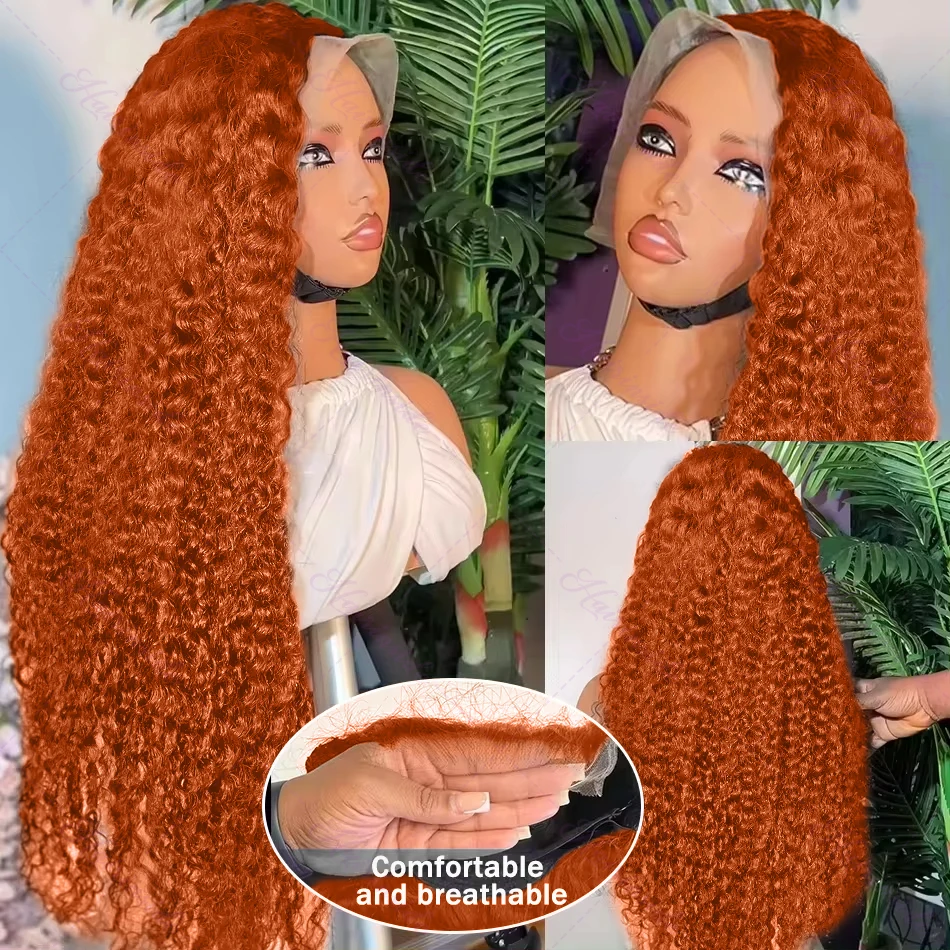 Brazilian 30 38 Inch Orange Ginger Deep Wave Lace Frontal Human Hair Wig Color 200% 13x4 13x6 Curly HD Lace Front Wigs For Women