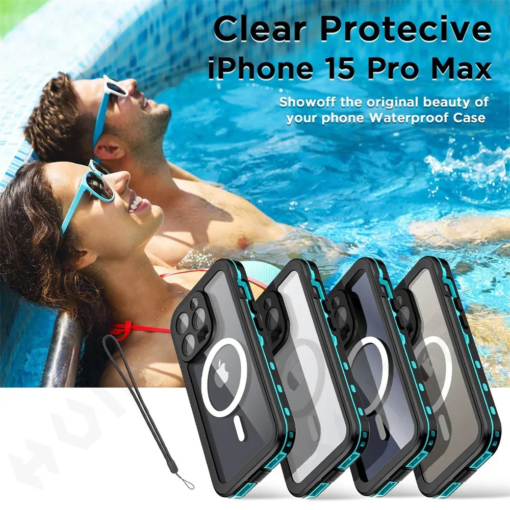IP68 Waterproof Magnetic Case For iPhone 15 14 Pro Max Pro iPhone 13 Pro Max Protector Full Body Protective Dustproof Phone Case