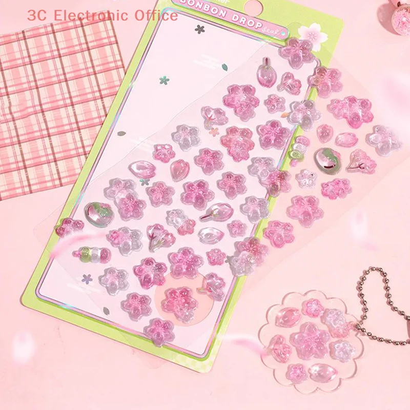 Pink Cherry Blossom 3D Relief Stickers For DIY Diary Decor Hand Account Decorative Journal Scrapbooking Material