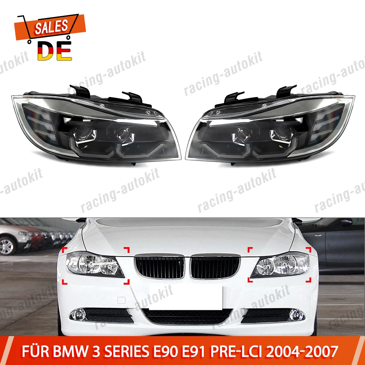 Front Head Lights For BMW 3 Series E90 E91 325i 328i 2005-2008 Front Headlight Support White LED 3D DRL Automotive Signal Lamp