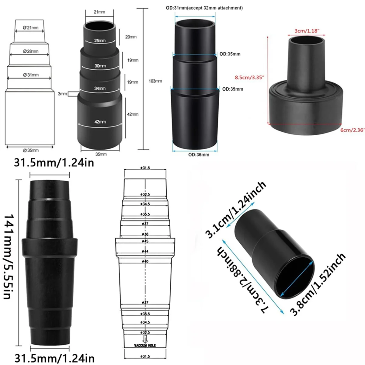 A74G-Schlauchadapter Universal – Staubsaugeradapter Gummi, Staubsaugeradapter – Schlauchreduzierer