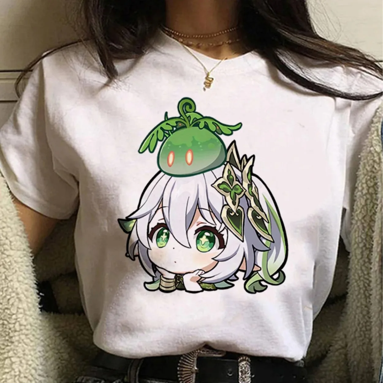 Genshin Impact Print T-Shirt Women Kawaii Nahida Anime Graphic T-shirt Harajuku 2026 Summer Streetwear Casual Female Clothes Top