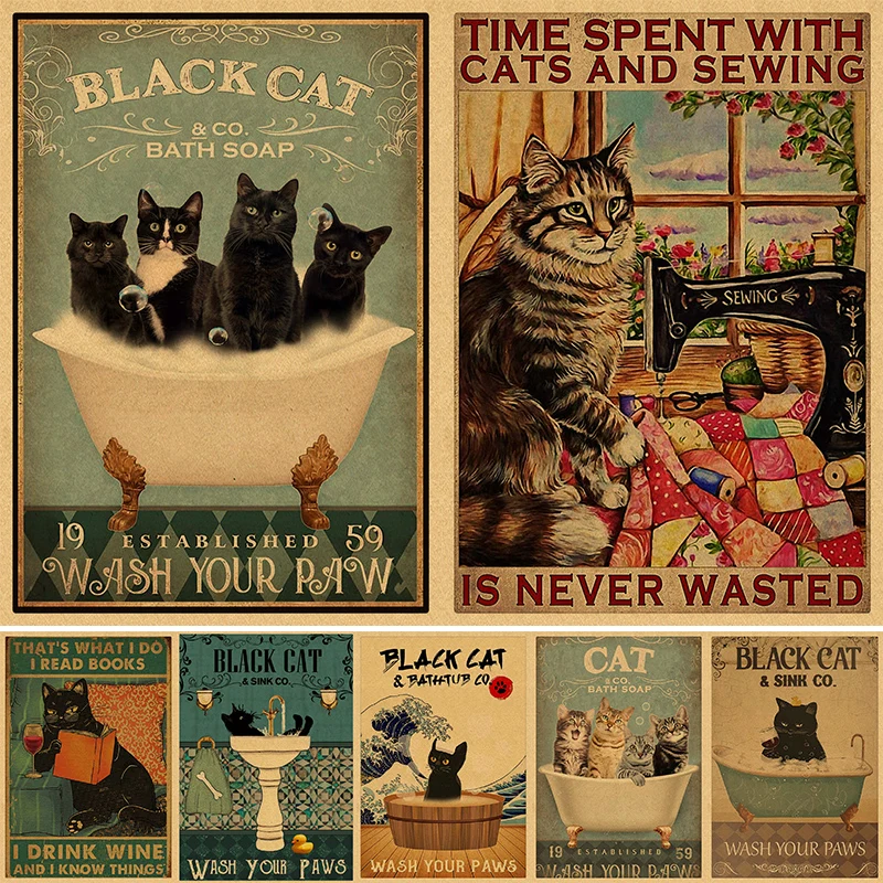 Black Cat Kraft Paper Poster Posters Wall Art Painting Home Decoration Pictures Vintage Funny Pets