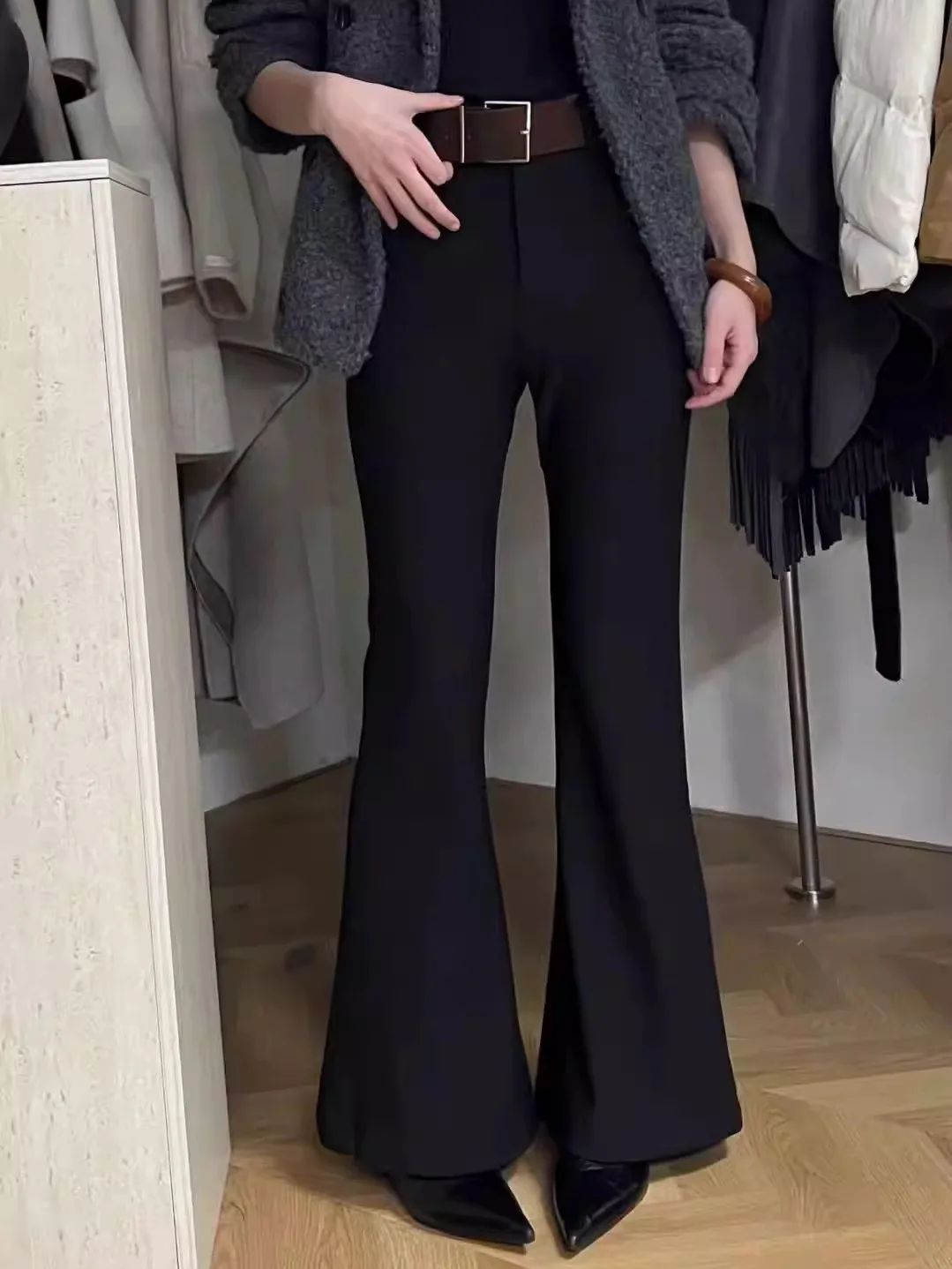 

Женские повседневные брюки с высокой талией, расклешенные, прямого кроя, драпирующиеся, стройнящие, весна-осень, новые, универсальные, удобные