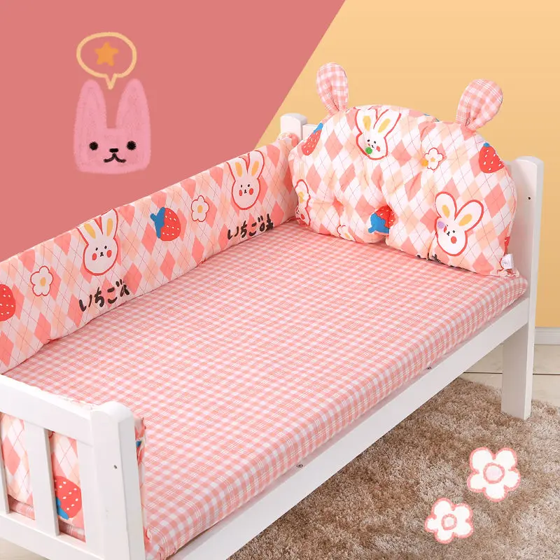 4PCS/Set Baby Bed Surround Sheet Children Cotton Cartoon Print Thicken Newborn Anti-collision Protect Bed Cot Bumpers Set