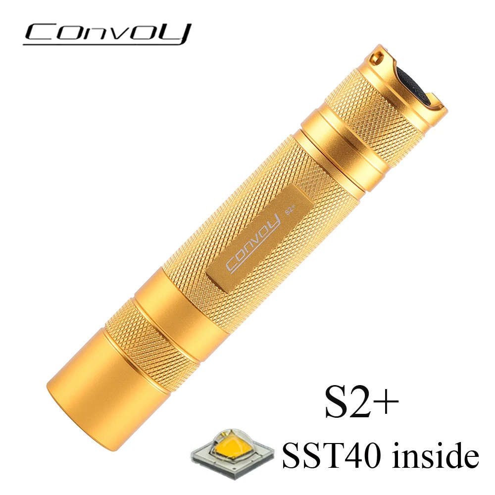 Convoy S2+ SST40 Flashlight Golden Lanterna High Powerful 18650 Led Flash Light 1800lm Camping Fishing Work Light Mini Latarka