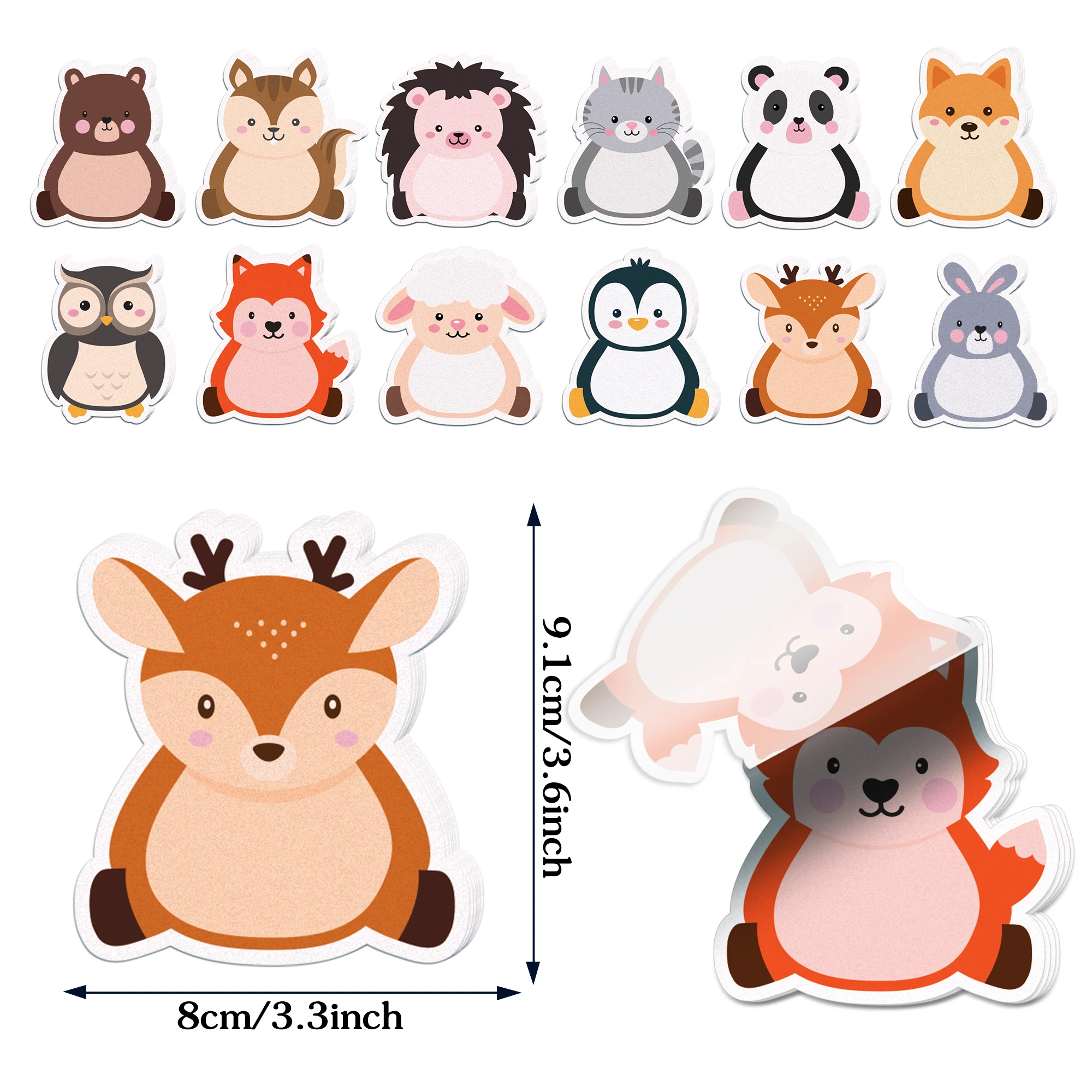 12/24/36pcs Forest Animals Shaped Sticky Notes,Self-Stick Notes Pads,Refrigerator Memo Pads for Home Use Birthday Gifts Supplies