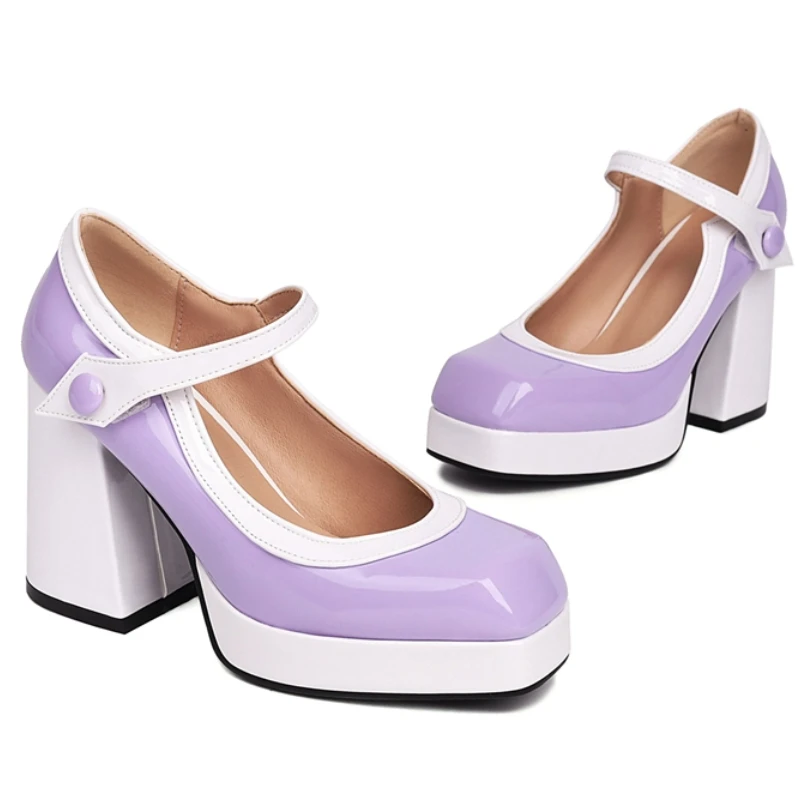 Fashion Punk High Heels Mary Janes Shoes Woman Platform Yellow Red Pink Women's Heeled Wedding Party Office Shoes Large Size 46 view 5