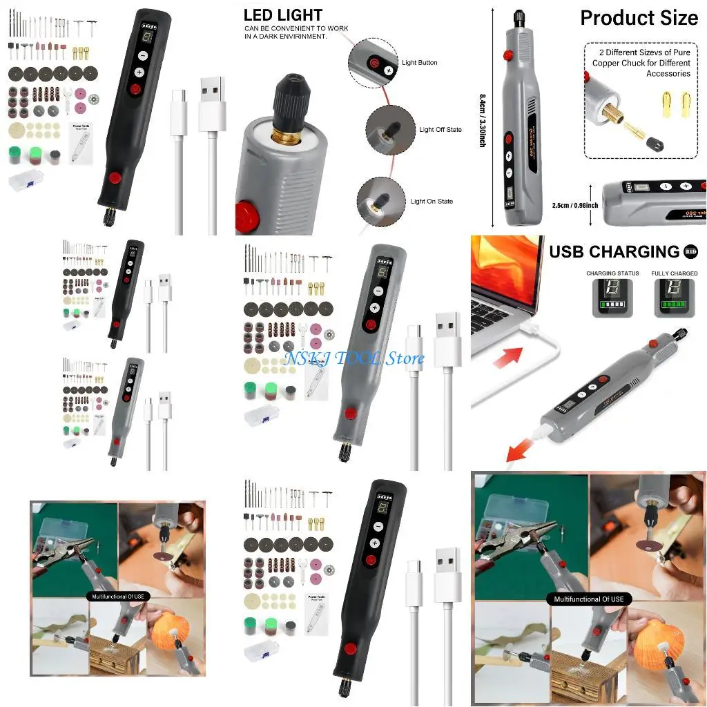 

L8RC Набор из 155 точных сверл. Перезаряжаемая через USB светодиодная подсветка. 5 регулируемых скоростей. Задача резьбы.