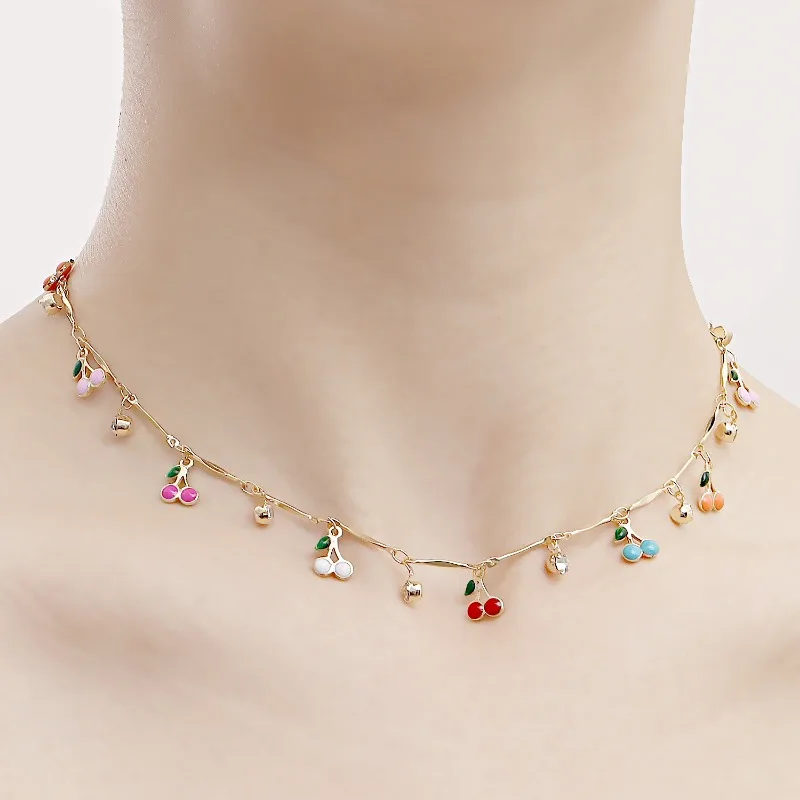 Korean Color Oil Dripping Cherry Pendant Necklace for Women Cute, Sweet and Cool Accessories image 3