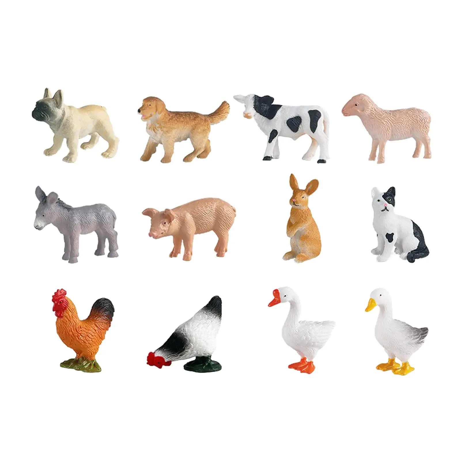 12 Pieces Farm Animals Model Simulation Animal Figures Desktop Decor Ornament