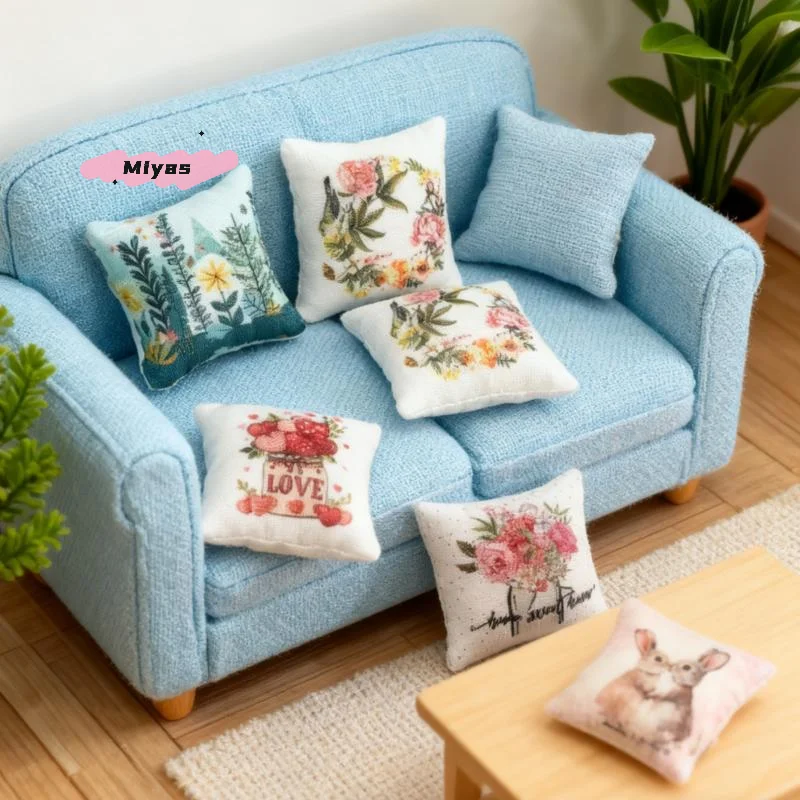 2Pcs Miniature Easter Pillow for Dollhouse Bedroom Sofa BJD Living Room Decorative Craft Micro Model Scene Home Festival Gift