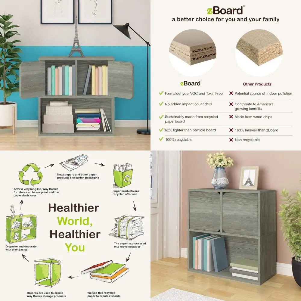 

Трехуровневая модульная книжная полка с дверцами в цвете London Grey