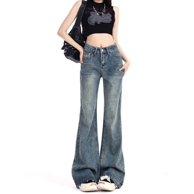 

Korean Fashion Retro Micro Flared Jeans For Women High Waisted Jeans Straight Leg Pants Casual Pants Baggy Jeans Y2k