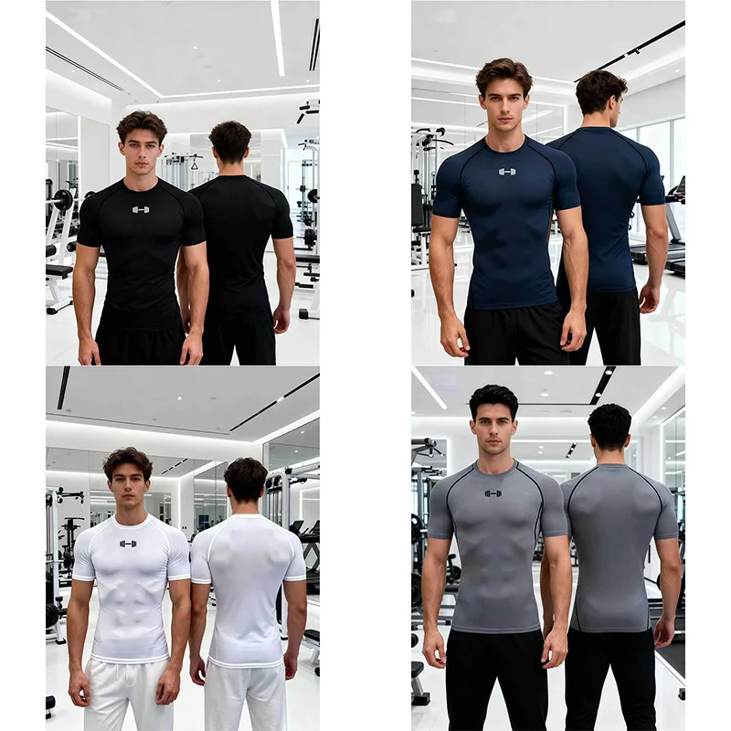 Men's Outdoor Sports Fitness T-Shirt Quick-Drying Short-Sleeved Training Pro Running Stretch Tight-Fitting Yoga Clothes