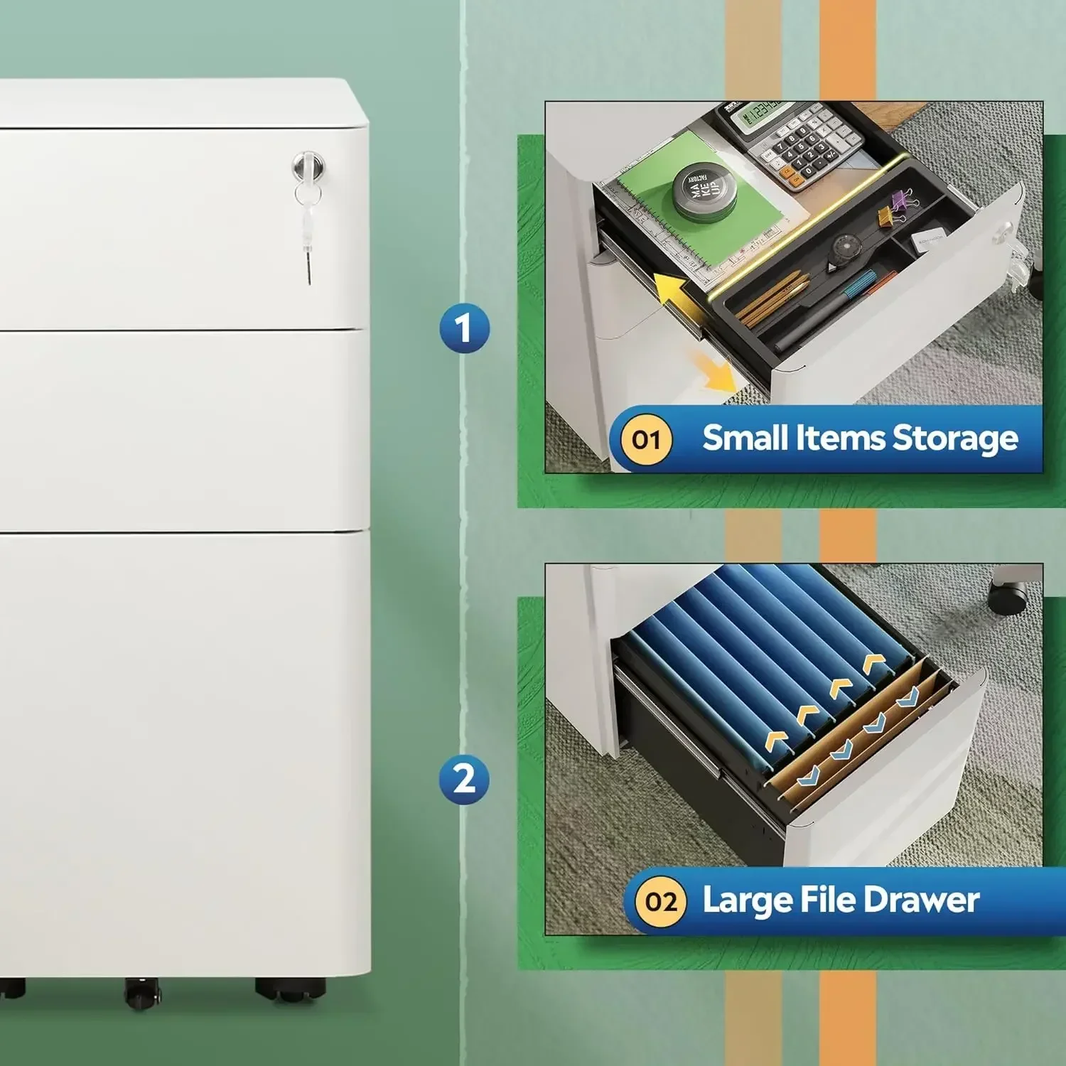 [XMSJ-Limited Stock, Buy Now!]3-Drawer Slim Vertical File Cabinet, Fully Assembled Except Casters, Legal/Letter Size, White