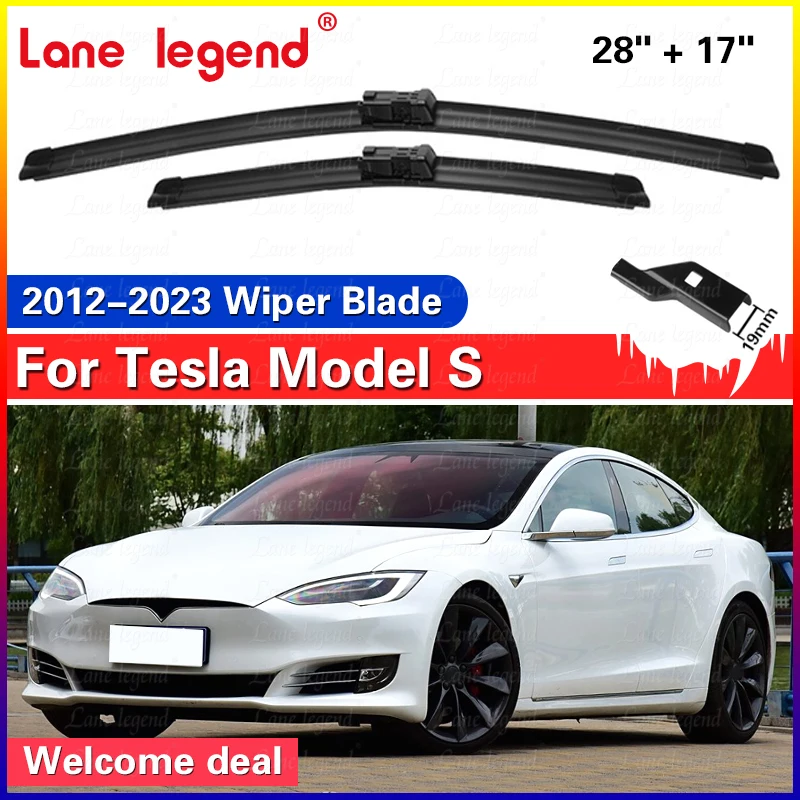 

Передние щетки стеклоочистителя с левым рулем для Tesla Model S 2012-2023 Щетки для очистки лобового стекла автомобиля от дождя 28 дюймов + 17 дюймов