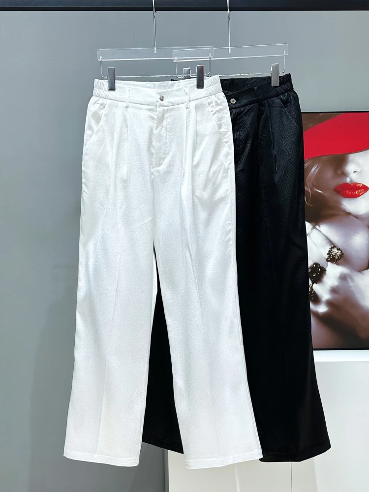 

Мужские повседневные брюки из белого сатина, свободного кроя, модные прямые брюки для молодежи