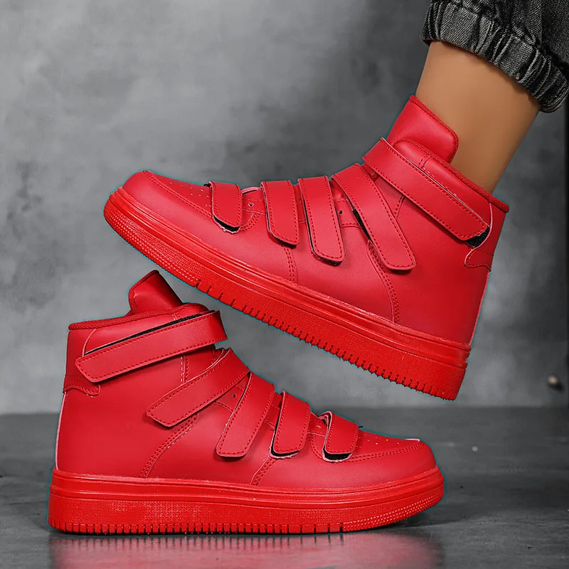 Hot Sale Cheap Men's Fashion Sneakers Red High top Shoes Casual Men Hoop-look Platform Sneakers Men Flat Shoes Zapatillas Hombre