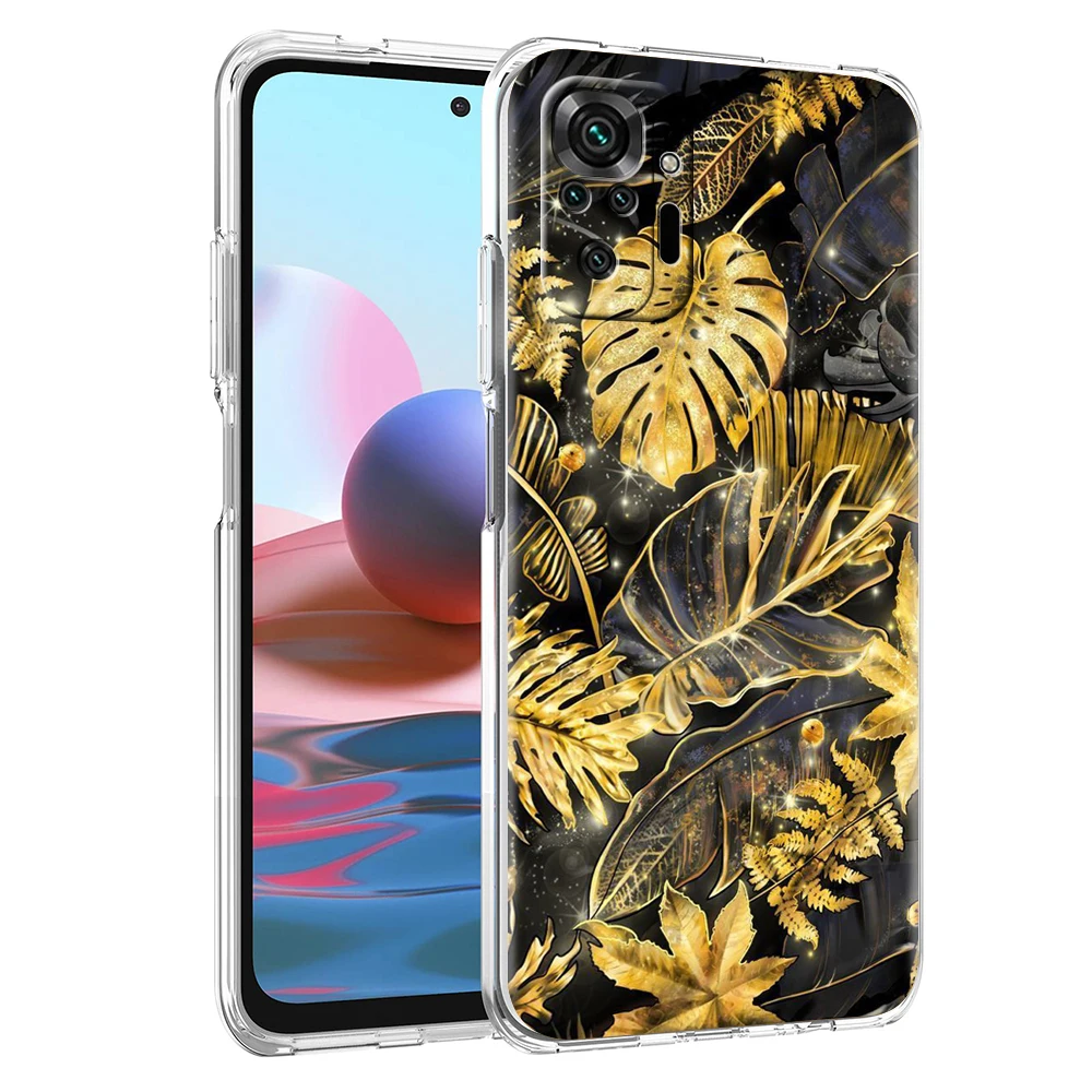 Gold Foil Art Phone Case Cover for Redmi 12 Note 10 11 11T 7 8 8T 9 K40 Gaming 9A 9C Pro Plus 5G Transparent Shell Coque Capas