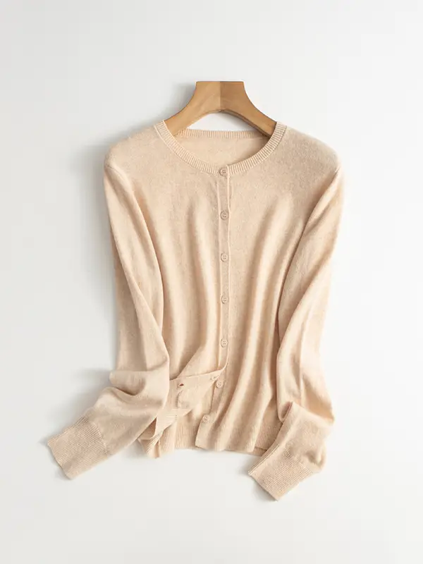 SuyaDream, Cardigans For Woman, 100%Merino Wool, Round Collar, Solid Plain Sweaters, 2024 Fall Winter Jackets, Beige, Black - Image 11