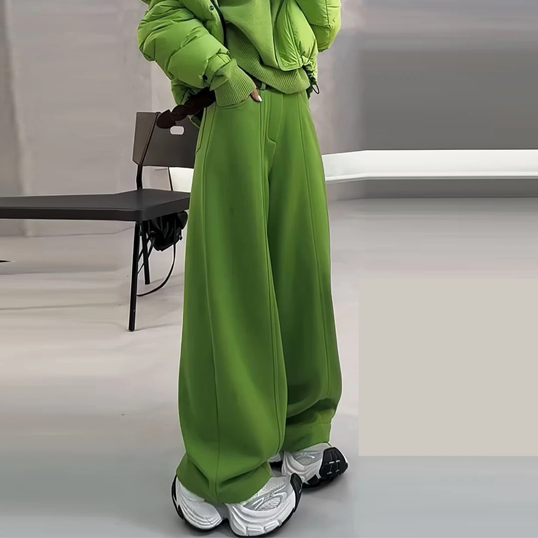 Design sense velvet scimitar sweatpants women's 2025 autumn and winter new  street wide-footed pants casual versatile trousers