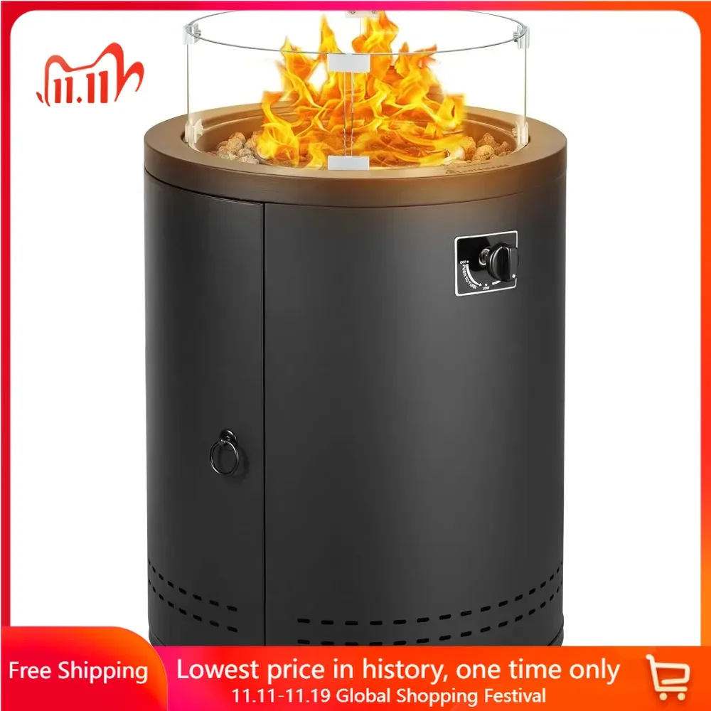 

20" Fire Pit Table with Lava Rock, Windshield, Protective Cover, 20lbs Gas Tanks, Outdoor Circle Propane Fire Pit Table