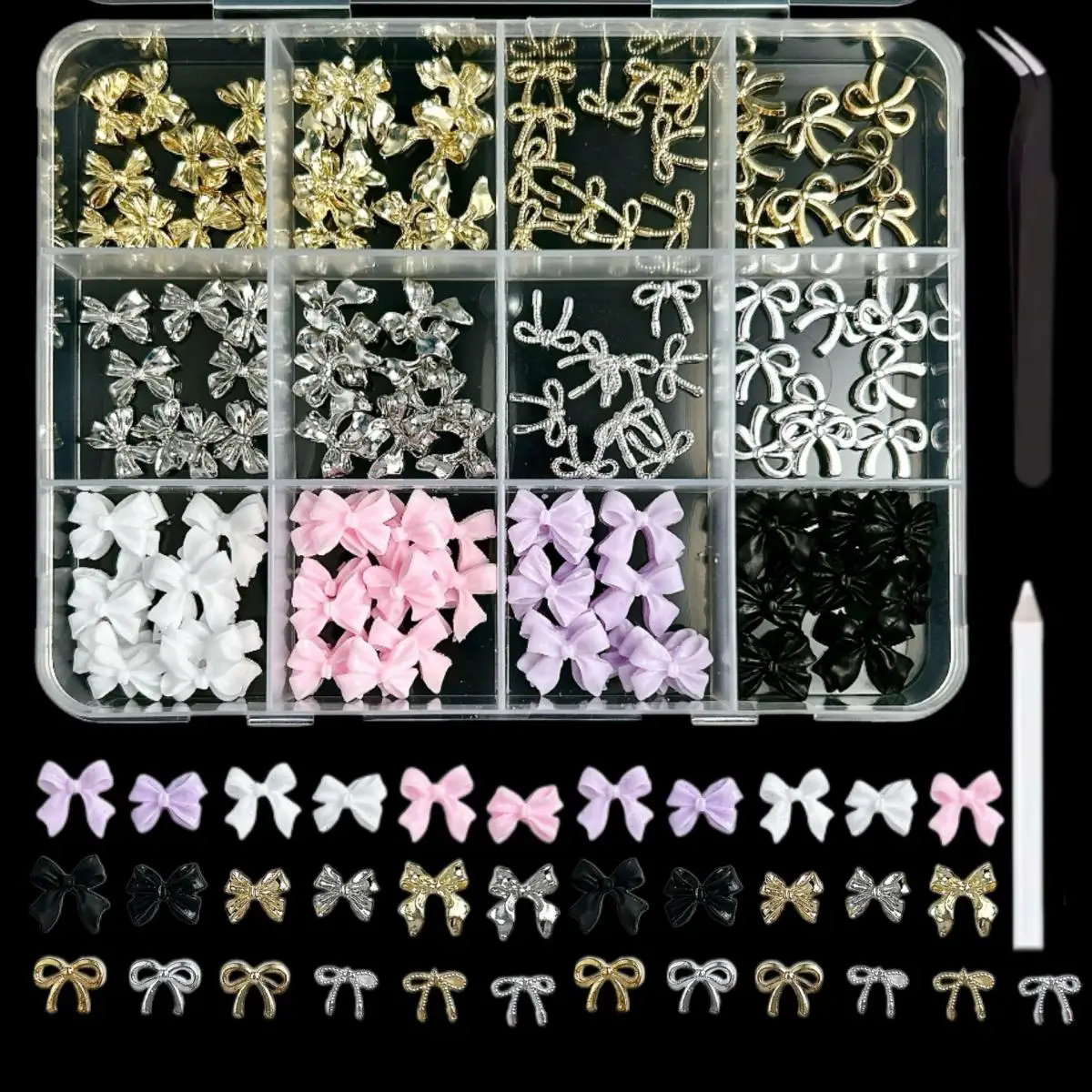 

1Box Mini Exquisite Line Bows Alloy Nail Art Decorations Solid Color Minimalist Bowknots Resin Nail Charms Accessories DIY Nails
