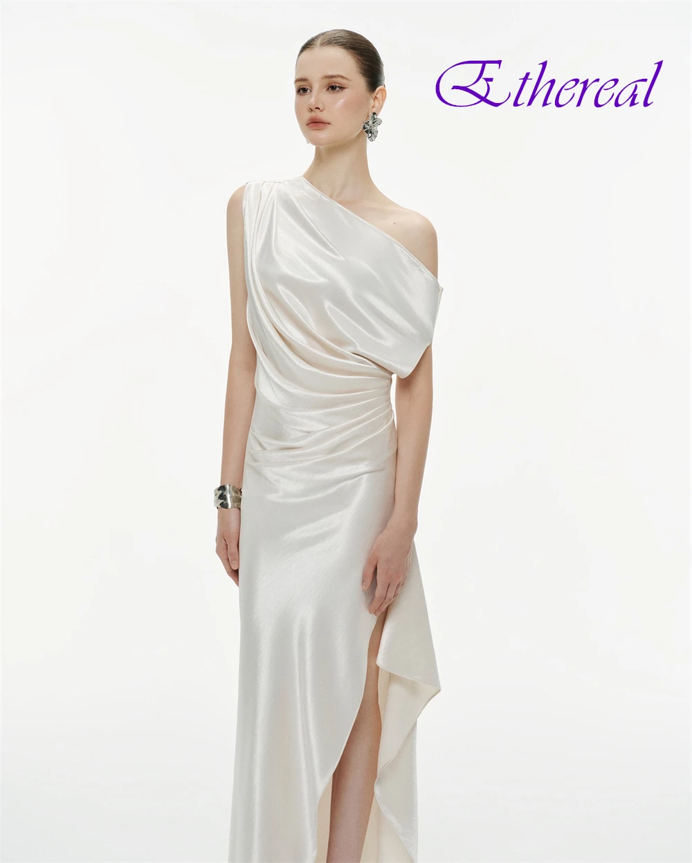 فستان سهرة أنيق بكتف واحد مخصص موضة الساتان فساتين حفلة موسيقية حساسة قطار الاجتياح فساتين المناسبات الخاصة