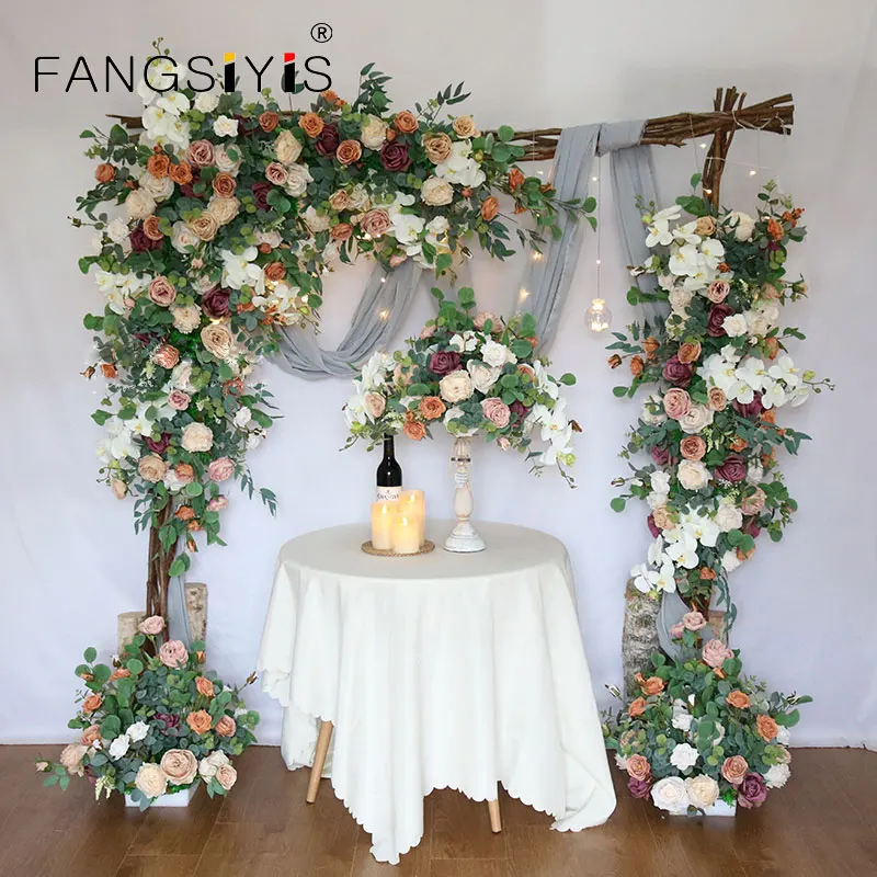 

Artificial flower row new green plant rose wedding arch decoration hanging corner flower wall event party background flower wind