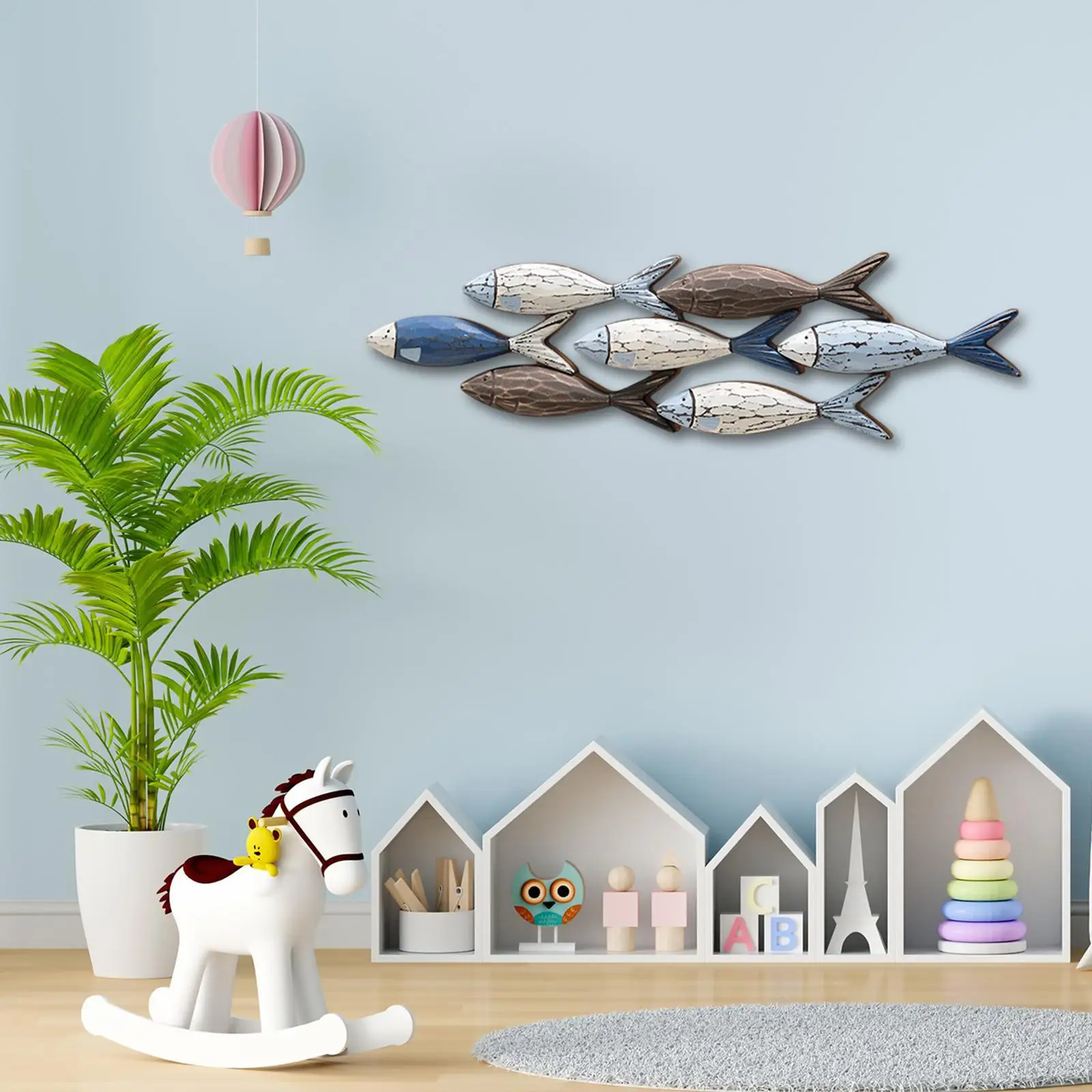 

Wood Fishes Wall Sculpture Wall Hanging Ornament Housewarming Gift Decorative Beach Themed Home Decor for Bedroom Boat Garden