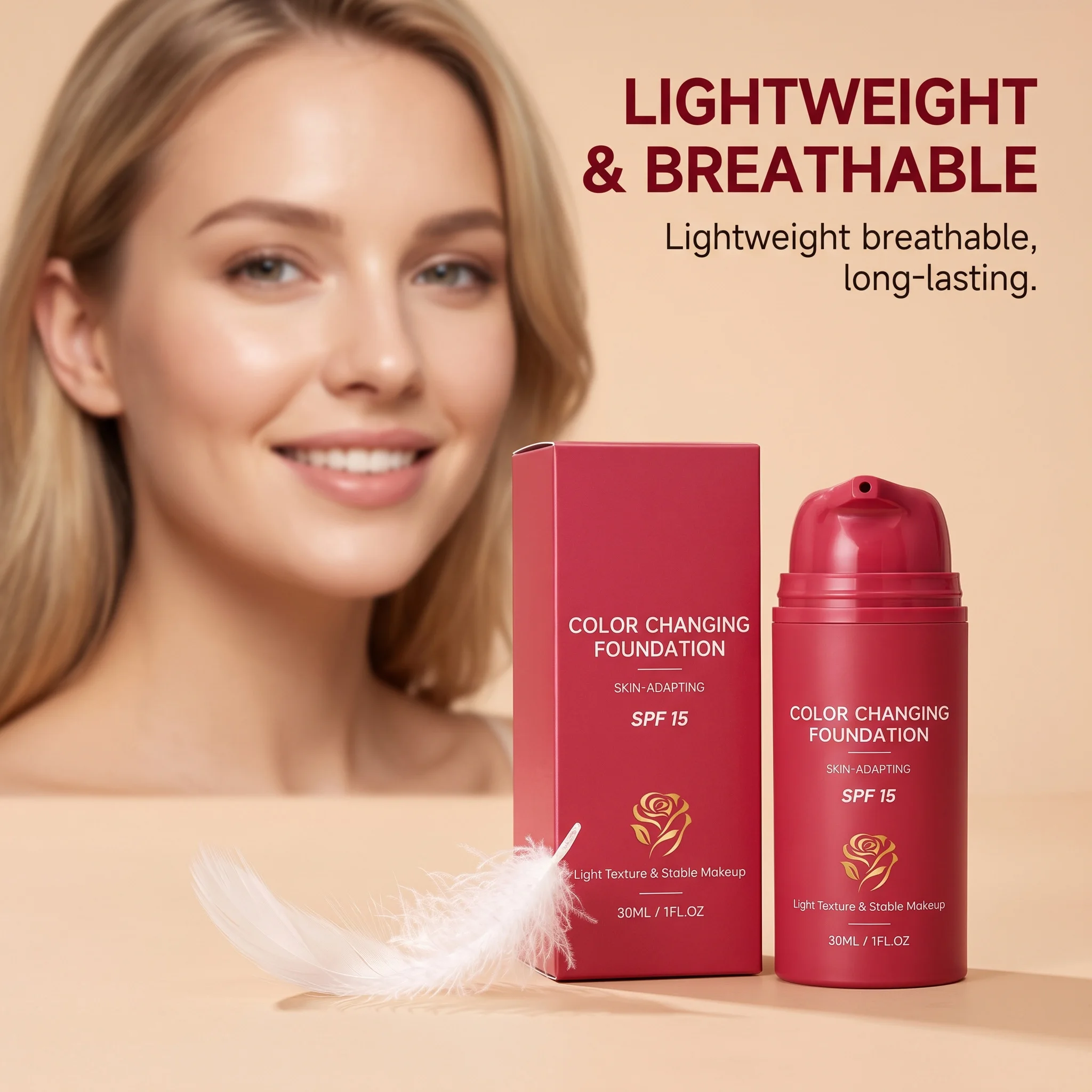 Color Changing Liquid Foundation Conceal Facial Flaws Self‑Matching Skin Tone Natural Look Lightweight Daily Facial Base Makeup