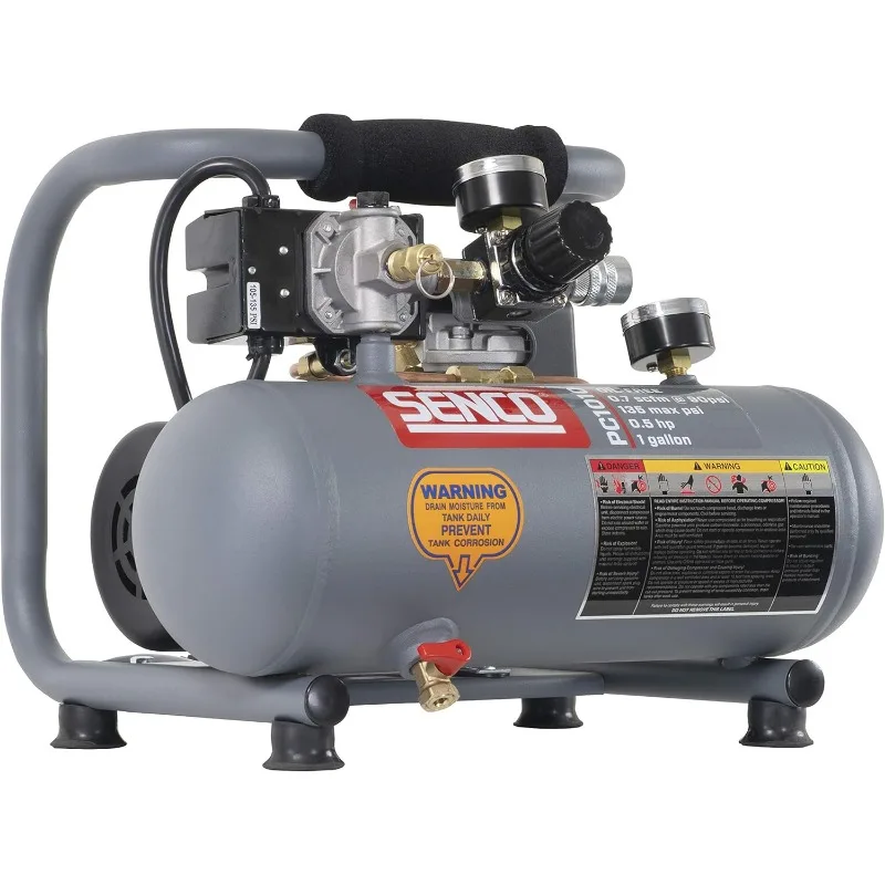 Senco PC1010 1/2- Horsepower 1-Gallon Matte Finish and Trim Portable Hot Dog Air Compressor, Gray/Red