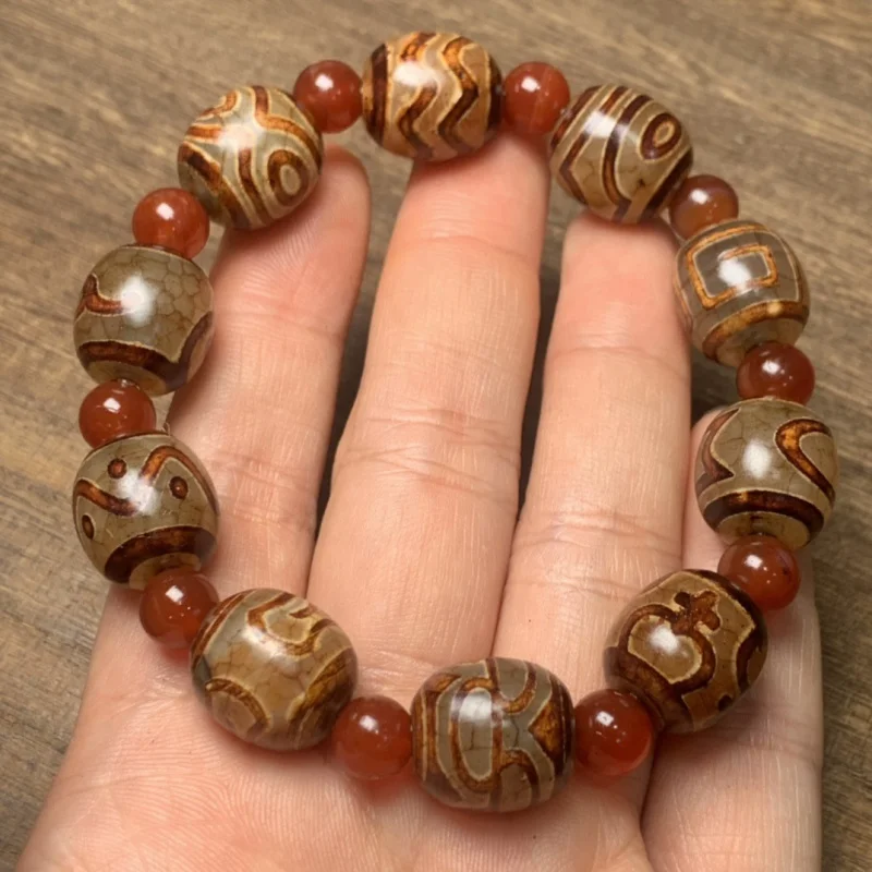 Boutique Old Agate Dragon Scale Duobao Tibet Beads Bracelet round Beads Single Circle Amusement Article Bracelet Men and Women S