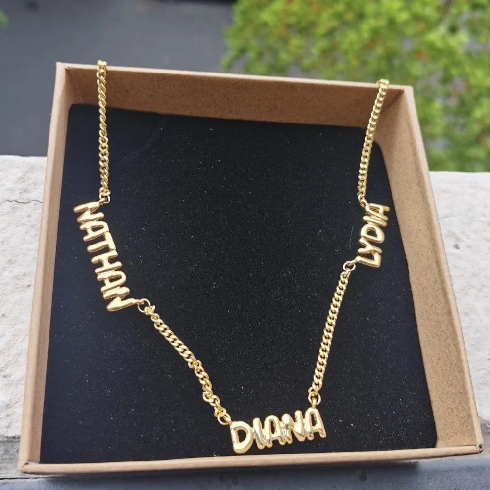 

LeeChee 3 Names 3D Balloon Letter Custom Name Necklace Three Names Pendant Bubble Letter Personalized Party Gift