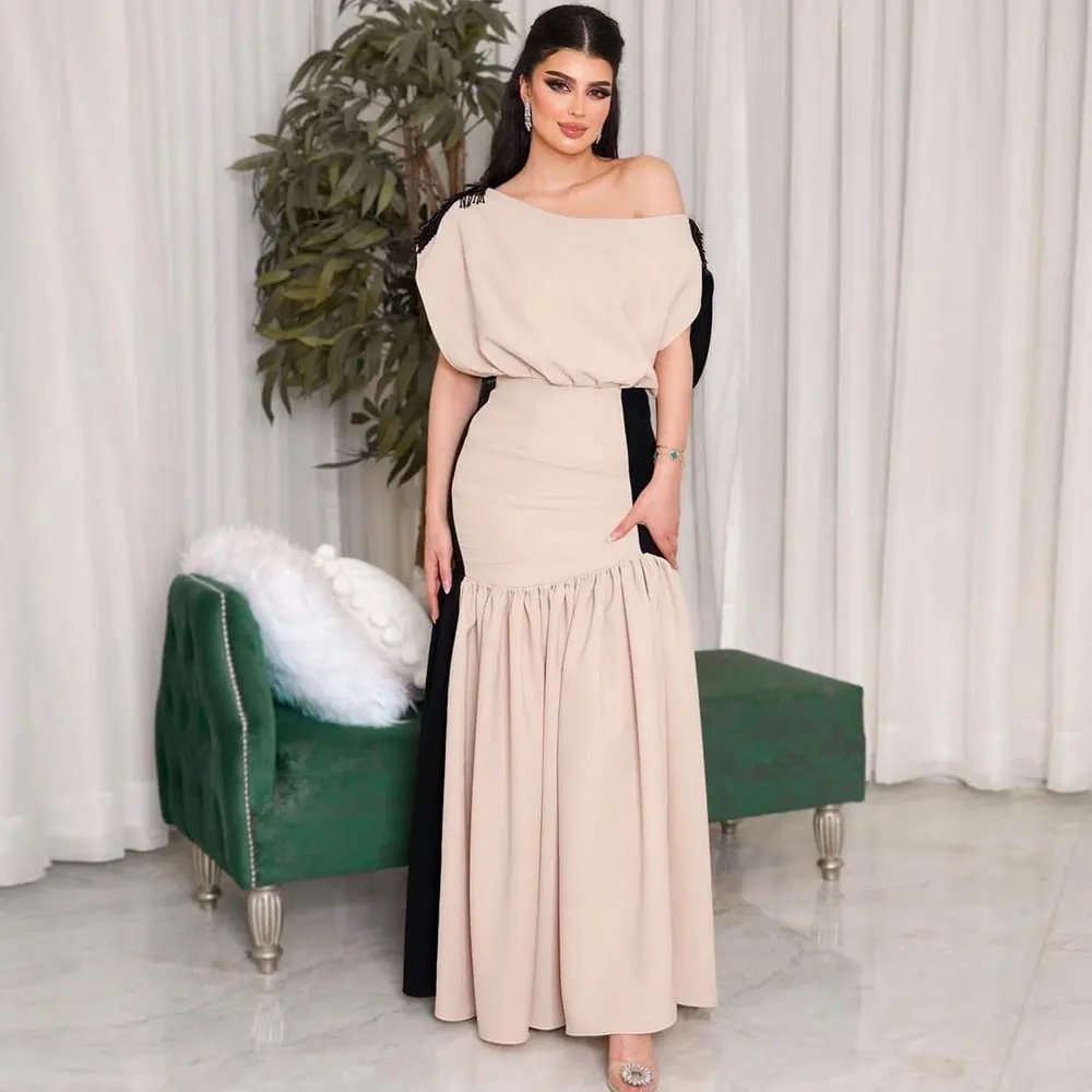 

Rose Novias Mermaid Evening Gown One Shoulder Elegant Draped Prom Dress Saudi Arabian Women Floor Length Satin Party Dresses